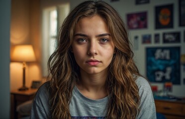 Obraz premium Woman in dorm room - college dorm
