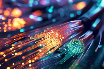 Bundle of fiber optic cables. Optical fiber cable Colorful illustration created, Optical fiber cable Colorful illustration background, Ai generated