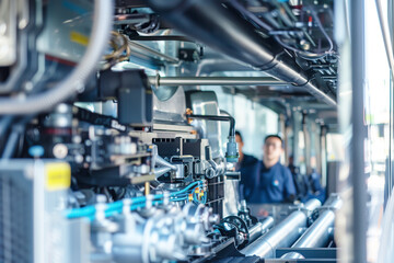 Fototapeta premium Technicians Maintaining Machinery of Hydrogen-Powered Vehicle