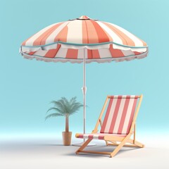 3D chaise lounge and beach umbrella in pastel colors