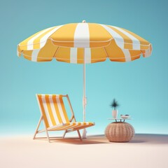 3D chaise lounge and beach umbrella in pastel colors