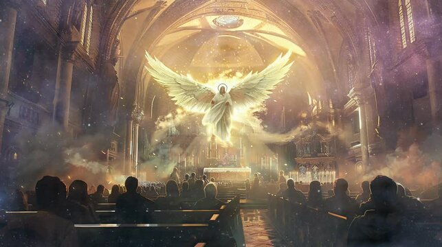 The glorious Lord Jesus is present in the church. seamless looping time-lapse virtual 4k video Animation Background.