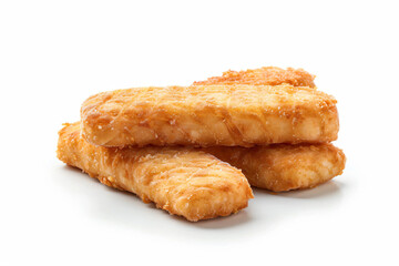 a pile of fried chicken sticks on a white surface