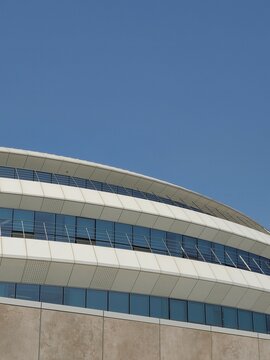 Extertior curtainwall, aluminium facade, glass panel, aluminum panel sky background