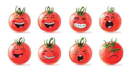 Set of cute smiling tomatoes. Set of Emoji tomato. Sm