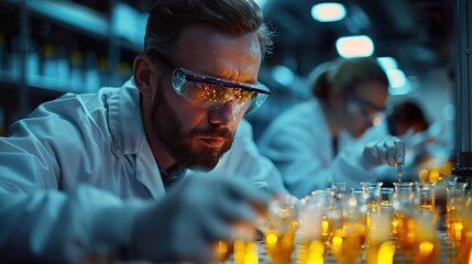 Focused Scientist Conducts Experiments in Modern Lab
