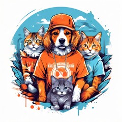 Fototapeta premium my Pets T-shirt , Colorful graphic design with fantasy animals.