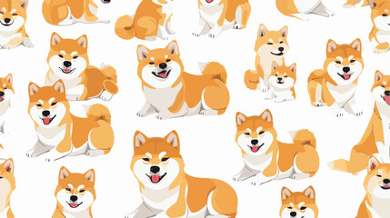 Seamless pattern with funny Shiba Inu dogs in various