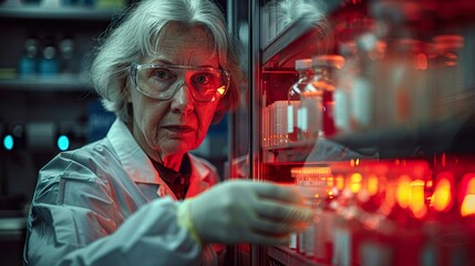 Senior Female Scientist Examining Samples in Laboratory