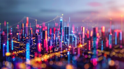 Smart city connected with colorful gradient lines big data connection technology concept