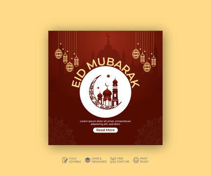 Traditional Islamic Eid al adha Mubarak festival social media post template