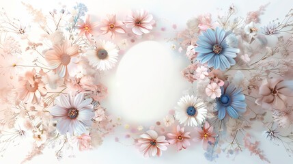 Soft pastel floral arrangement with central blank space