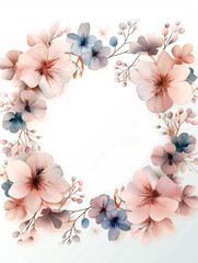 Elegant pastel floral wreath on a white background with copy space