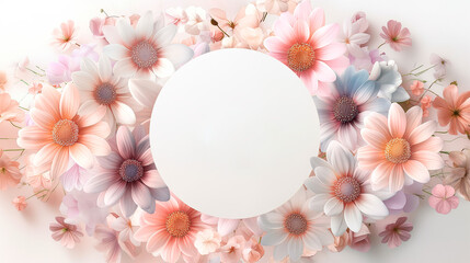 Pastel floral circle with central blank space