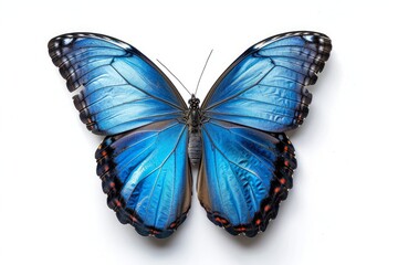 Naklejka premium Electric blue morpho butterfly photo on white isolated background
