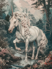 painting of a unicorn - romantic mythic illustration - generative ai