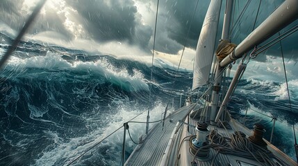 Dramatic ocean storm from the deck of a sailing yacht © volga