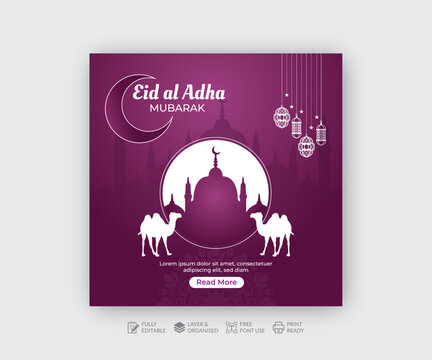 Traditional Islamic Eid al adha Mubarak festival social media post template
