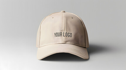 A realistic mockup image of a baseball cap in neutral color, perfect for adding custom branding or logo