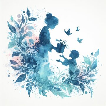 d&iacute;a de la madre.  madre e hijo. ilustraci&oacute;n en acuarela