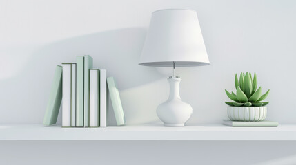 interior, lamp and books on shelf