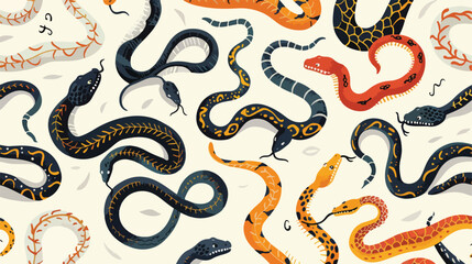 Seamless pattern with various snakes or serpents on l