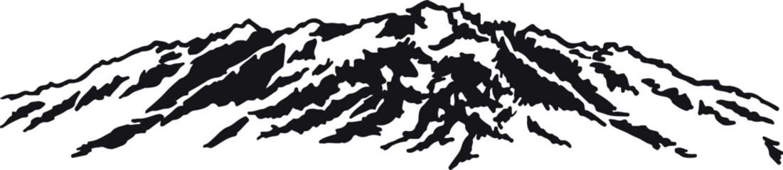 Mountain Silhouette Vector Icon - Rocky Peaks, Mountain Ranges in Classic Black and White.