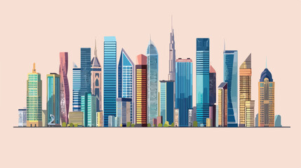 Illustration of modern big skyline city office buildi