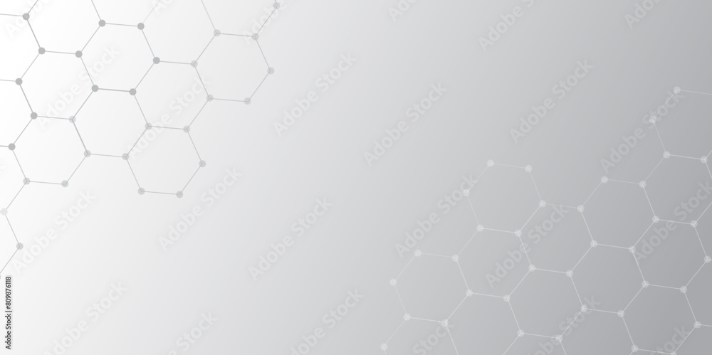 Poster Modern futuristic background of the scientific hexagonal pattern. Abstract white and grey gradient background. Vector abstract graphic design banner pattern background template science concept.