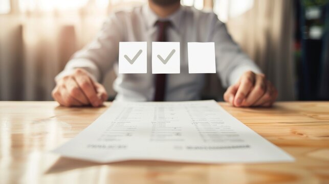 Efficient Management: Businessman Reviewing Financial Report with Completed Tasks Above