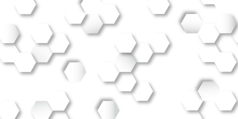 Abstract hexagon background. Futuristic abstract honeycomb mosaic white technology background. Surface polygon pattern with glowing hexagon paper texture and futuristic business. graphic concept.