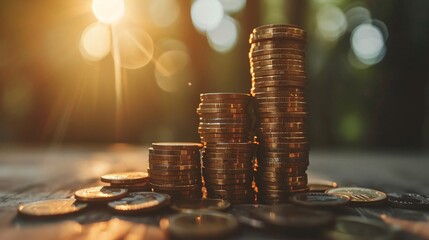 A stack of coins growing taller over time, representing compound interest and the power of consistent saving