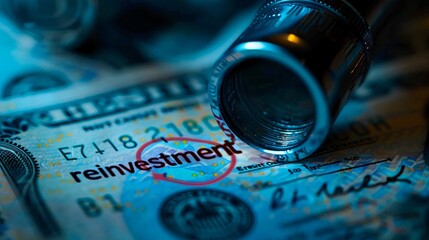 Close-up of a dividend check with the word "reinvestment" circled, emphasizing the long-term growth strategy