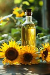 Lose yourself in the elegance of sunflower oil, its refined color and subtle gleam mesmerizing, an ideal choice for screen