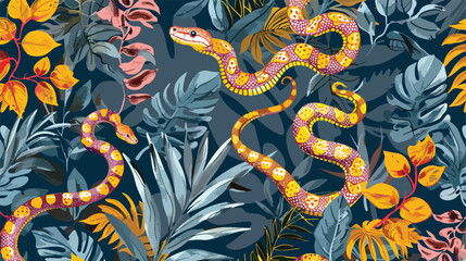 Seamless pattern with snakes and plants. Colorful wal
