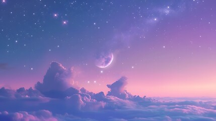 Pink and blue sky moon illustration poster background