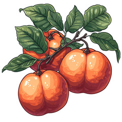 Indian Persimmon Flat Colors Cartoon Icon, Isolated Transparent Background Images
