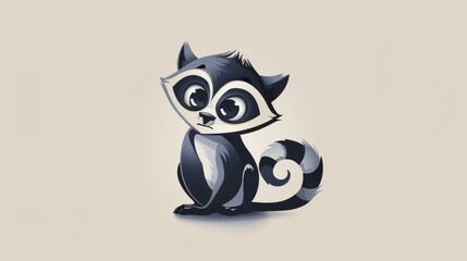 Cute raccoon with large eyes, beige background