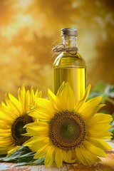 Delve into the simplicity of sunflower oil, its clean appearance and delicate shimmer captivating, perfect for background