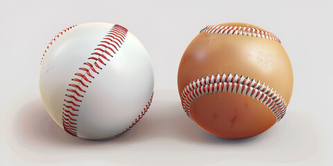 Four baseballs of different colours