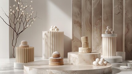 Enchanting 3D showcase of Scandinavian pastries, minimalist and stylish