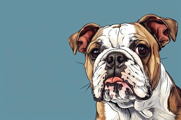cute joyful bulldog portrait with copy space pet animal banner design digital illustration