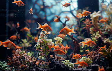 aquarium with golden fishes created with Generative AI technology