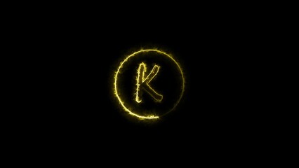 Abstract neon alphabet and neon circle icon illustration on black background.
