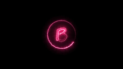 Abstract neon alphabet and neon circle icon illustration on black background.