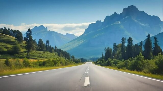 A road with a mountain range in the background