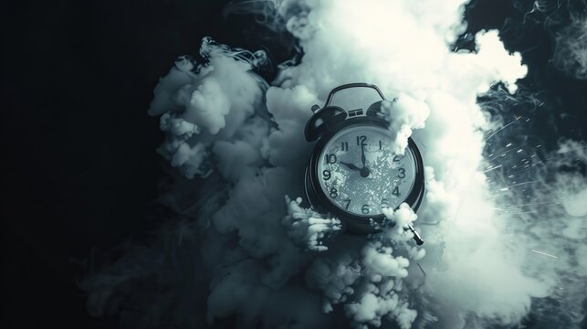 A high contrast image depicting a timebomb with smoke