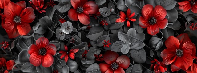 beautiful flowers, closeup, red and gray tones, photorealistic, detailed, wallpaper, phone background, digital art in the style of boho style.
