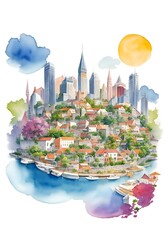 Palau Country Landscape Watercolor Illustration Art