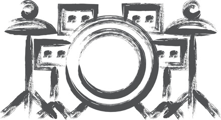 Fototapeta premium 楽器関連の筆書き単品イラスト ドラムセット
